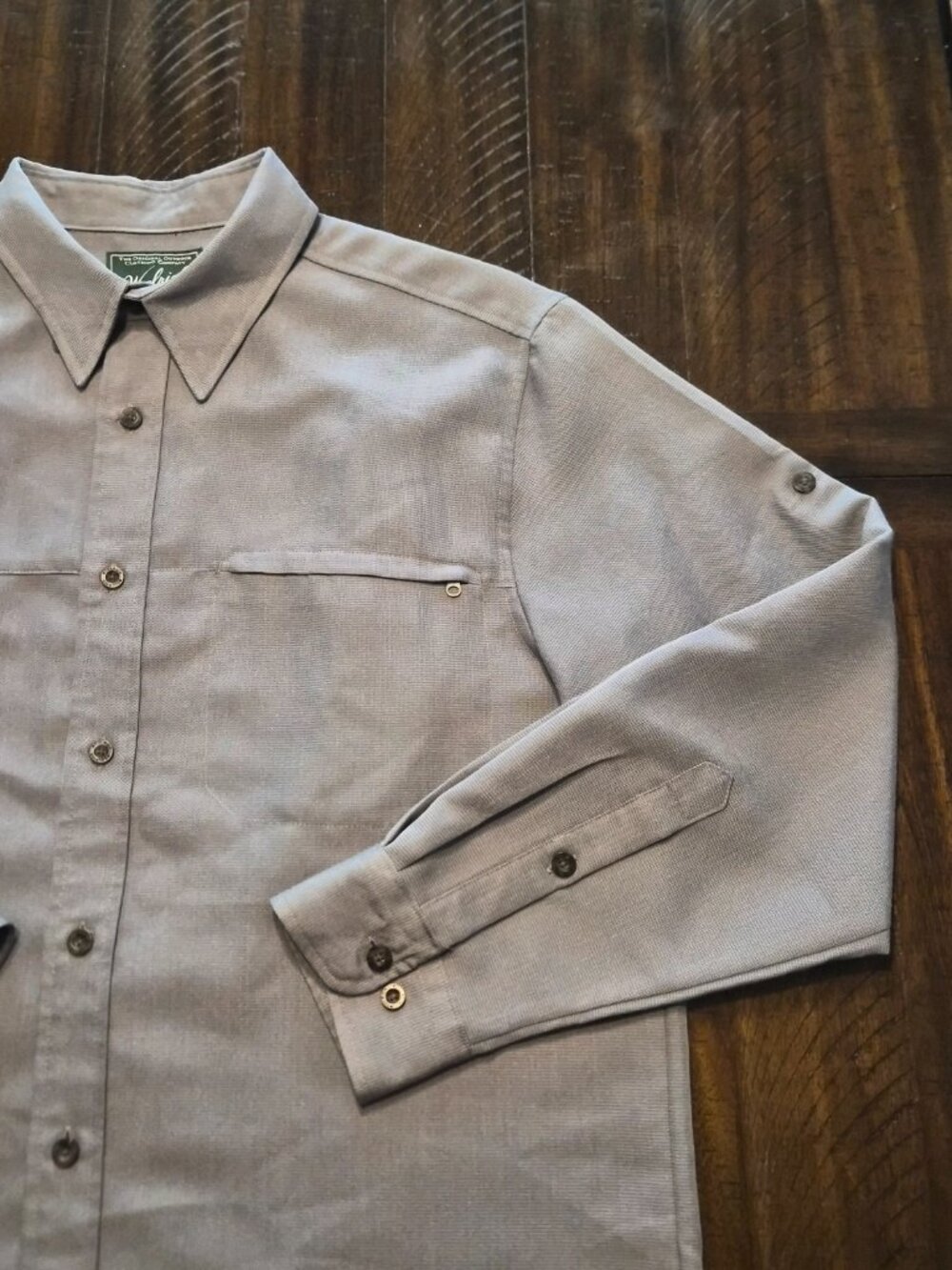 Woolrich Utility Shirt Mens Gray Long Sleeve Roll Tab Hiking Size Large G787 - Picture 2 of 11